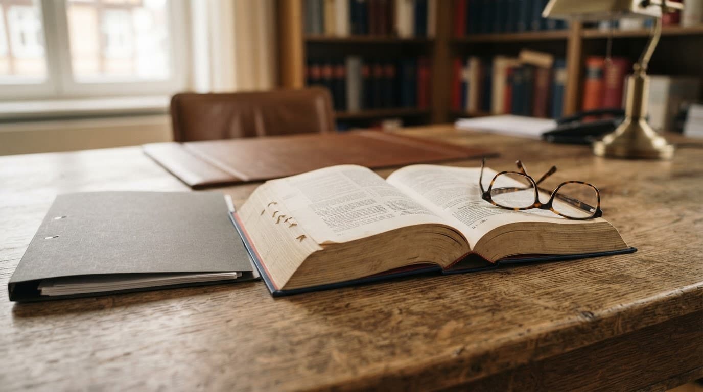 Gesetzbuch und Richterhammer auf Holztisch — Rechtliche Grundlagen der Abfindung